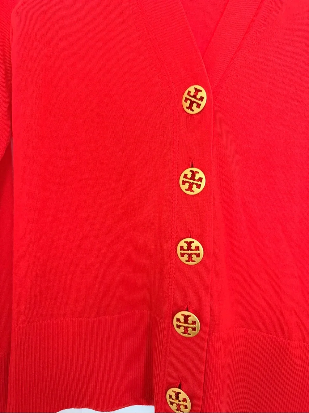 Tory Burch Red V-Neck Button Cardigan Sweater, XS/TP